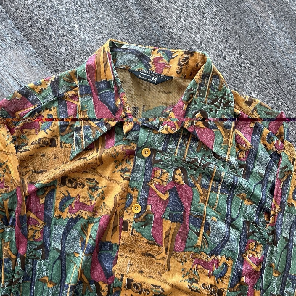 Vintage JCPennys 70s Big Collar AOP Rare Button Down Shirt Size M